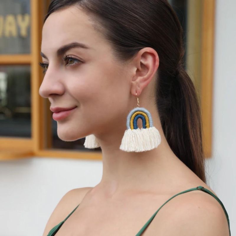Bohemian Custom Hand-Made Vintage Rainbow Tassel Earrings