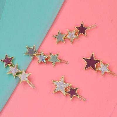 Star Shape Hairpin Gold and Acrylic Fashion Hair Clip for Girls