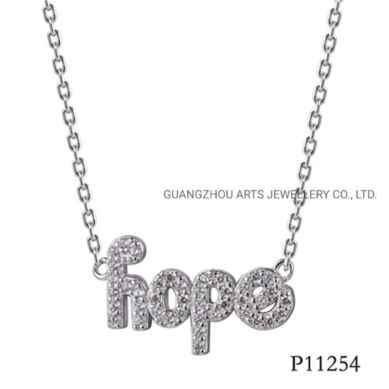 Cubic Zircons on The Word "Hope" Silver Necklace
