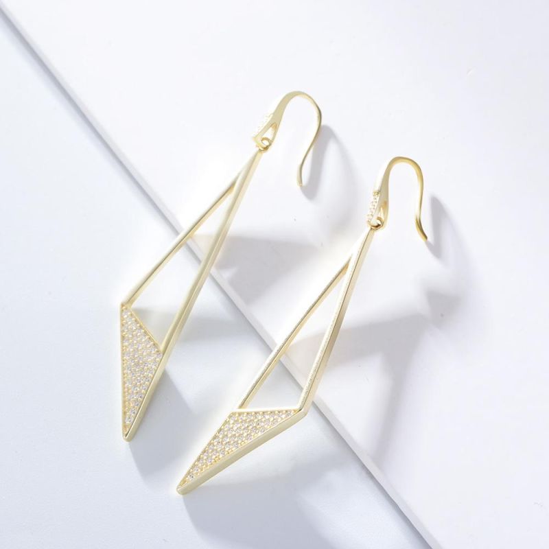 latest Design 14K Gold Plated 925 Sterling Silver Triangle Charm Hanging Earrings for Women