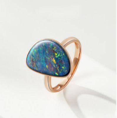 European 925 Silver Post Geometric Jewelry Rhodium Plated 925 Silver Lab Opal Engagement Ring