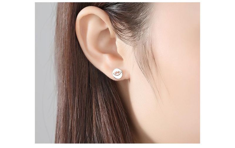 Smile Face Design Hollow out Sliver Ear Stud