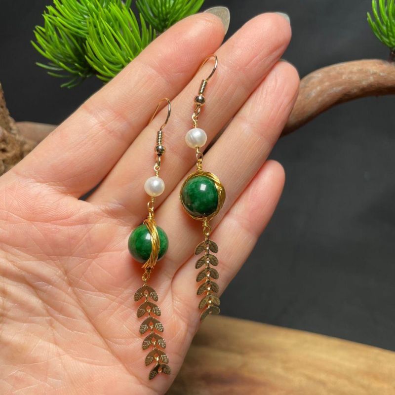 Fashion Jewelry Fish Tail with Natural Stone&Pearl Tassel Hook Earrings