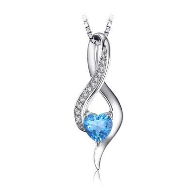 Heart Love Genuine Sky Blue Topaz Pendant Necklace 925 Sterling Silver Jewelry