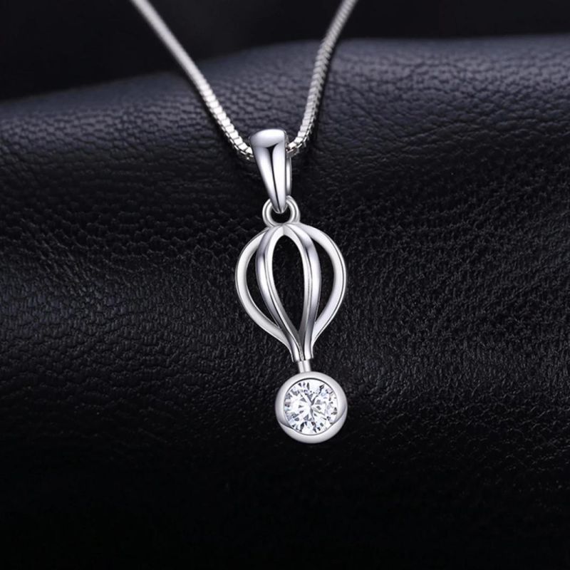 Global Travel Air Balloon Dangle Cubic Zirconia Necklace Pendant 925 Sterling Silver Jewelry
