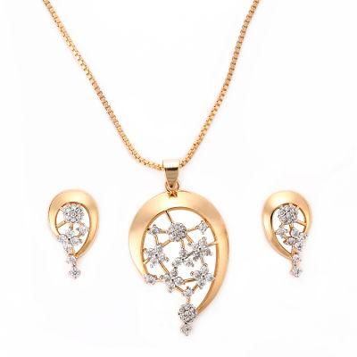 Fashion Accessories Alloy 18K Gold Plated Silver Women CZ Jewelry Sets Chain Pendant Necklace