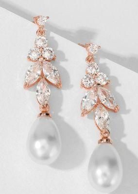 Pear Dangle Wedding CZ Earring Jewelry, Bridal CZ Earring Jewelry for Women. Bridesmaid Earring, Pearl Earring