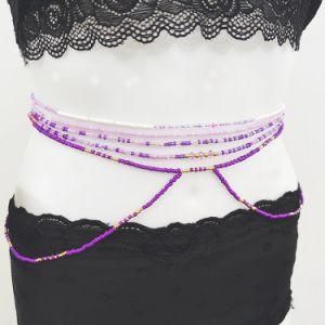 Wholesale Fashion Bohemia Beach Double Purple Color Rice Beads Waist Beads