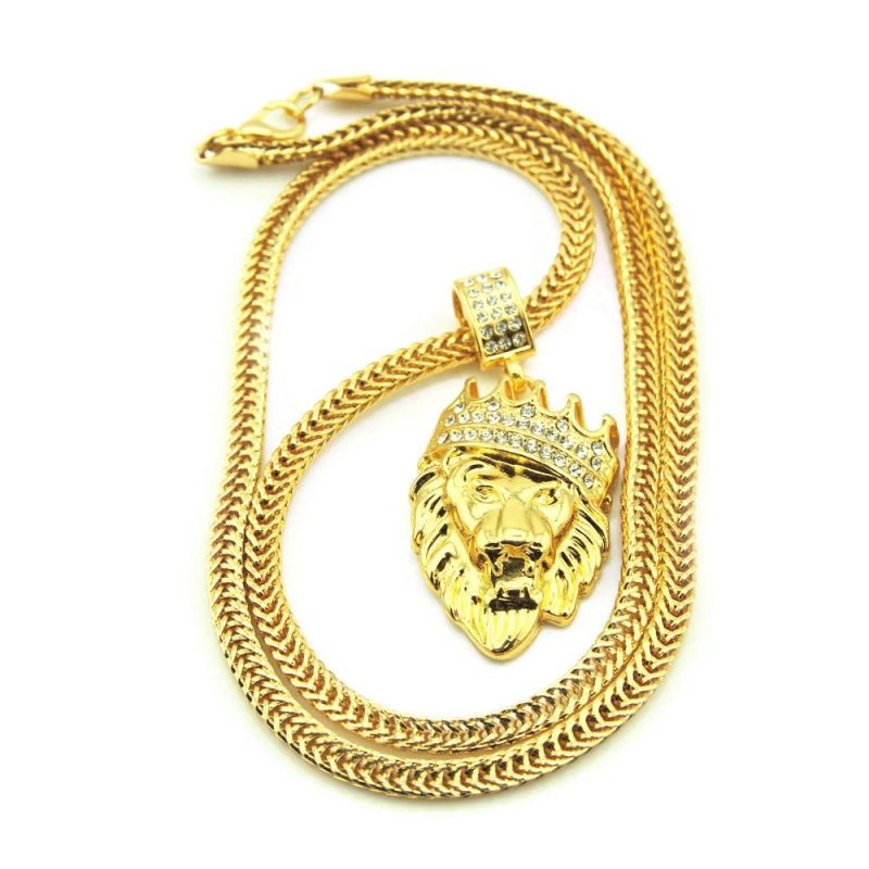 Cool Hiphop Gold Lion Head Charm Pendant Necklace for Men