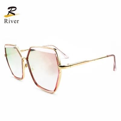 New Custom Logo Hexagon Stock Metal Frame Women Sunglasses