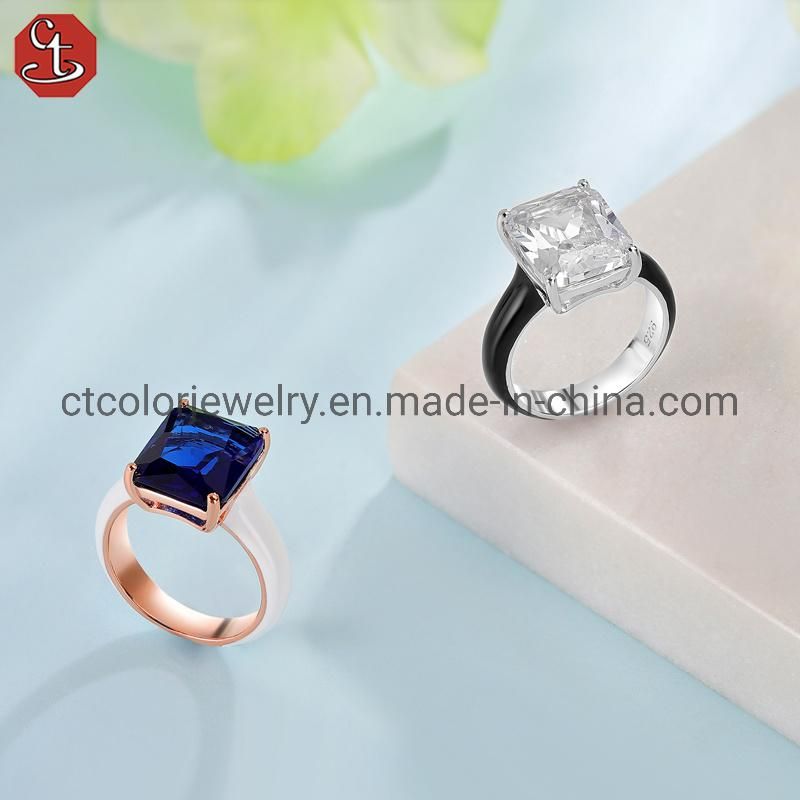 Simple Style 925 Sterling Silver ring Synthetic blue crystal enamel ring Fashion jewelry
