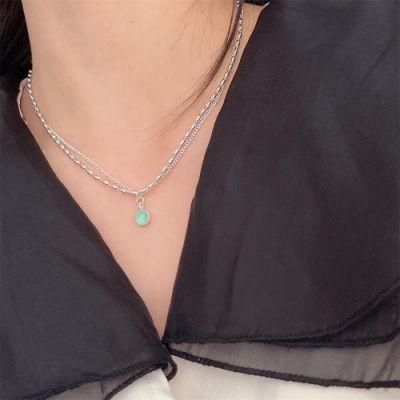 New Style Necklace French Retro Blue Crystal Pendant Double Beaded Chain Pendant Necklaces for Women