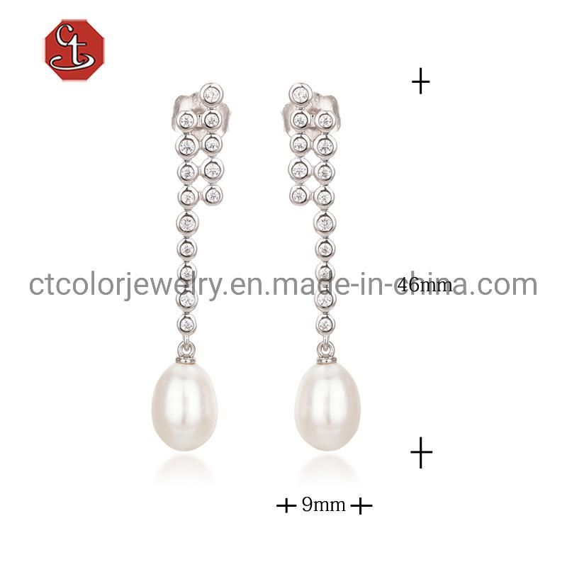 Trending earrings 2021 long drop pearl elegant zircon silver Earrings