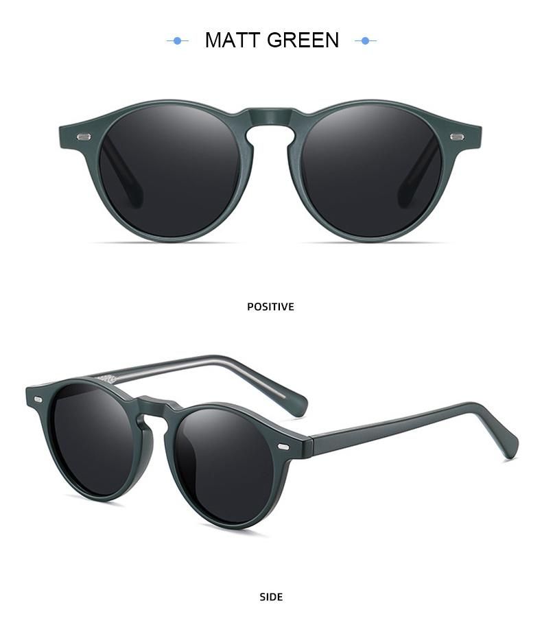 2022 High Quality Tr90 Round UV400 Tac Polarized Custom Designer Sunglasses with Metal Insert Hinge Wholesale Sunglass