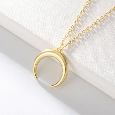 S925 Sterling Silver Retro Ins Crescent Simple Fashion Pendant New Horn Moon Roman Necklace