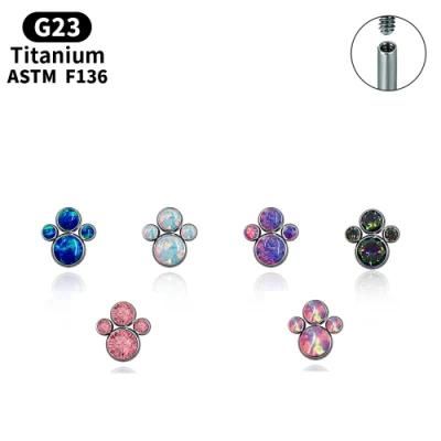 New ASTM F136 Titanium Internally Threaded Labret Setting Opal or 5A Zirconia Body Piercing