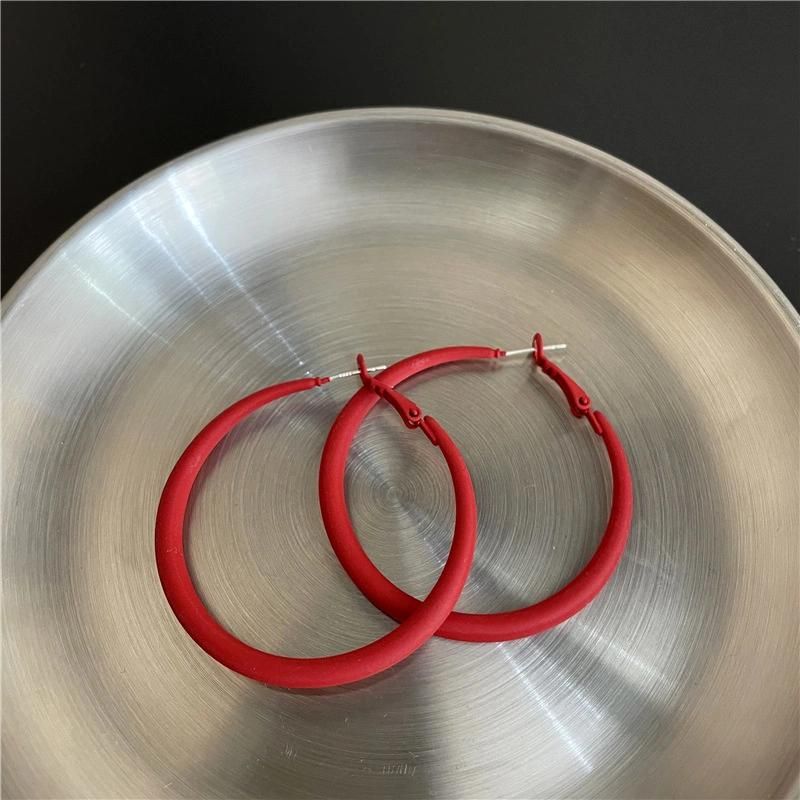 Korean Metal Spray Enamel Oil Paint Hoop Earrings S925 Silver Needle Fluorescent Color Big Earrings