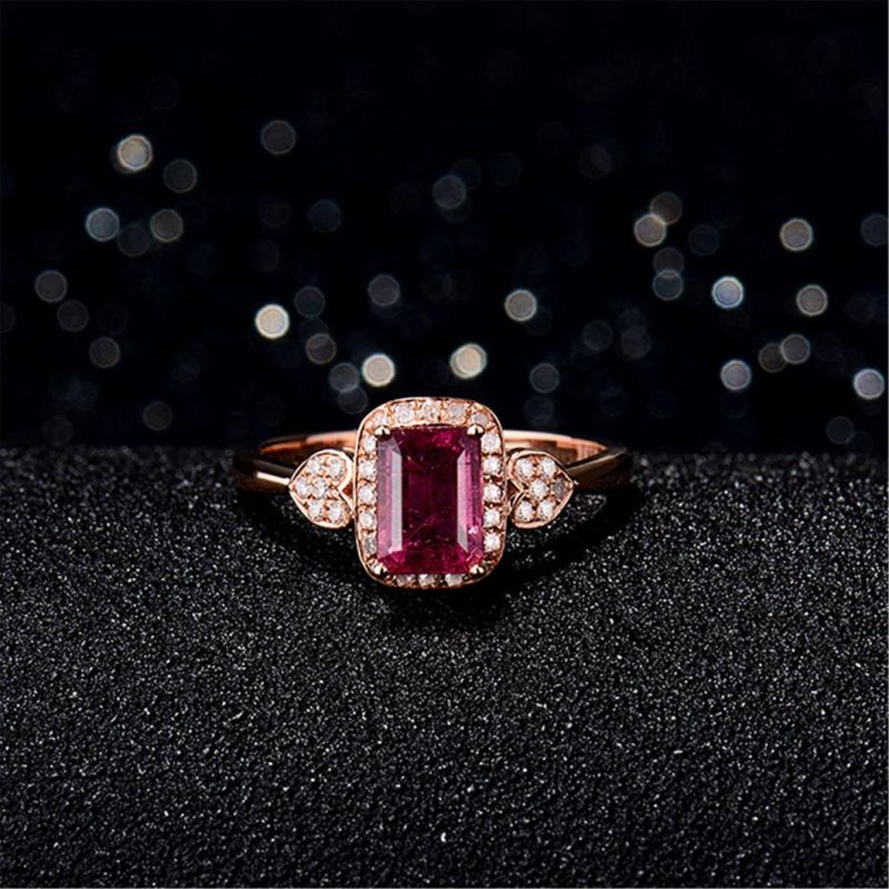 Natural Ruby Ring Tourmaline Female-Plated Rose Gold Ring