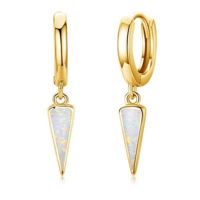 China Wholesale Fashion Jewelry 925 Sterling Silver Opal Triangle Drop Hoop Earrings Jewelry for Women