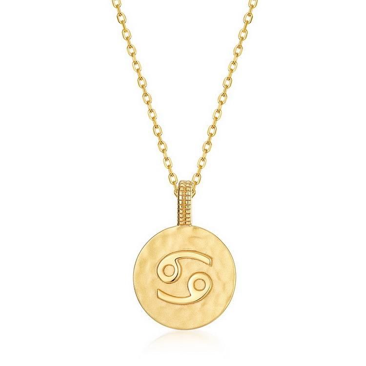 925 Sterling Silver Gold Plating Necklace Engraved Coin Disk Pendant 12 Zodiac Sign Pendant Necklace
