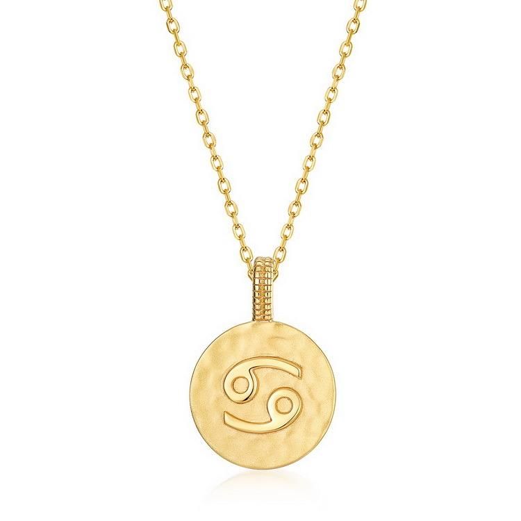 925 Sterling Silver Gold Plating Necklace Engraved Coin Disk Pendant 12 Zodiac Sign Pendant Necklace