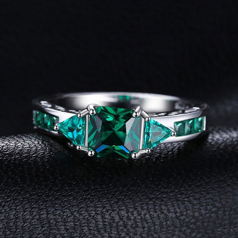 925 Silver Rings Wholesale Jewelry Created Emerald Rings Women Engagement Wedding Jewellery