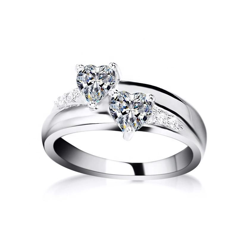 Fashion Jewelry Double Heart Shape 925 Sterling Silver Rings