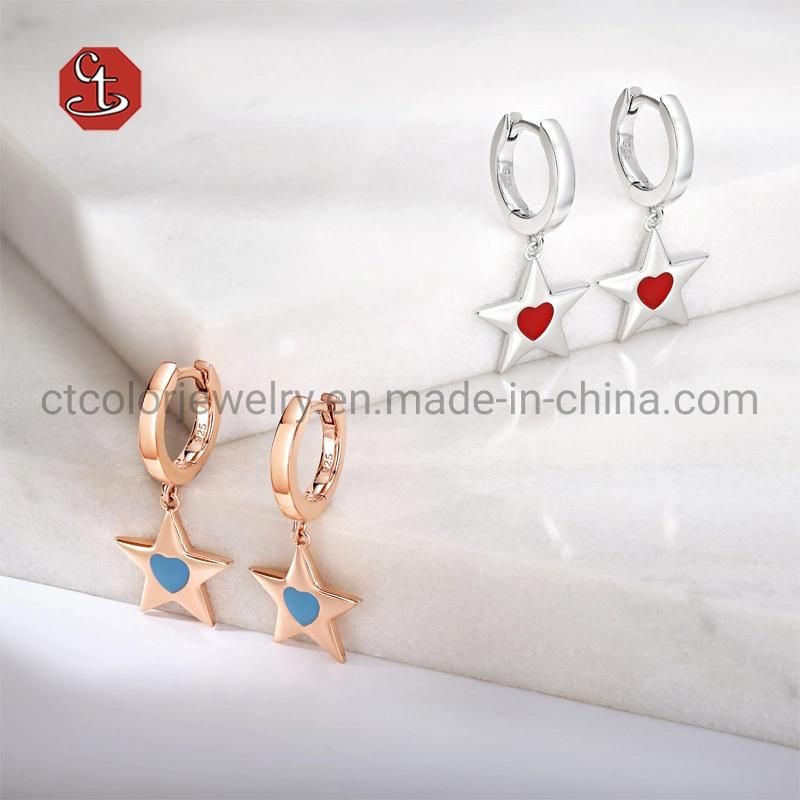 Fashion Jewelry 925 Sterling Silver Cute bear Enamel Hoop Earrings
