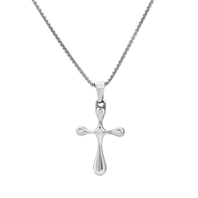 Stainless Steel Silver Color Cross Necklace for Christian Necklace Simple Gift for Daily Wearing