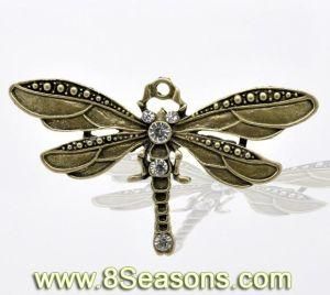 Antique Bronze Rhinestone Dragonfly Charm Pendants for Necklace 7.3x4.2cm (B13420)