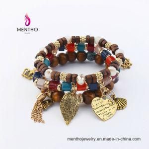 Retro Leaves Shape Bangle Fashion Costume Jewelry Ethnic Trends Bead Bracelets