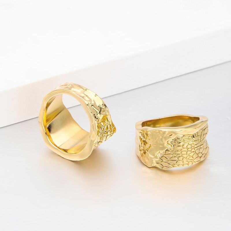 New Arrival Boutique Basic Ring Frozen Texture Gold Color Rings for Women Fashion Jewelry Accessories