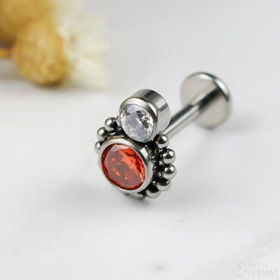 Eternal Metal ASTM F136 Titanium Internally Threaded Red and Clear CZ Balls Labret Body Piercing