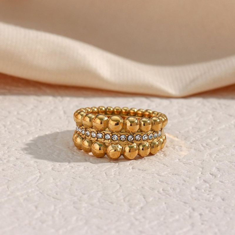 Manufacturer Customized Luxury Jewelry 18K Gold Plated Stainless Steel Ring Jewelry Zircon Women′s Ring