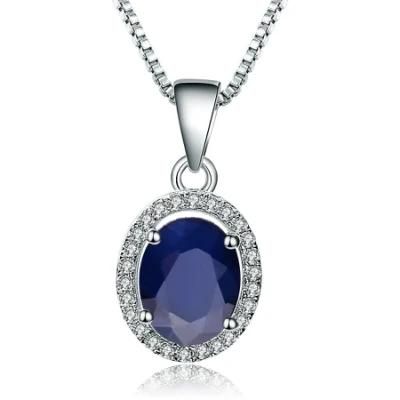 Natural Blue Sapphire Real 925 Sterling Silver Pendant Necklace for Women Necklace Costume Jewelry