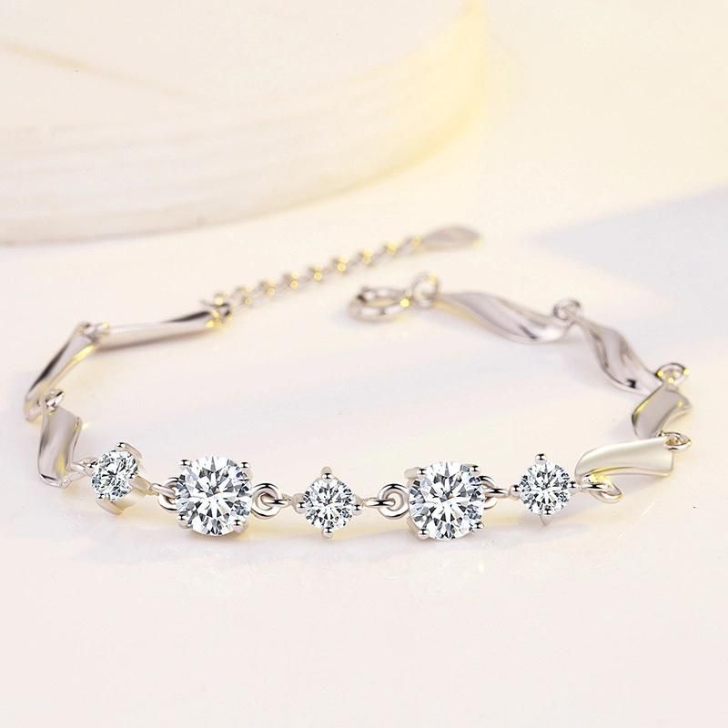 925 Sterling Silver Bracelet Five Diamond Twisted Sheet Diamond Bracelet
