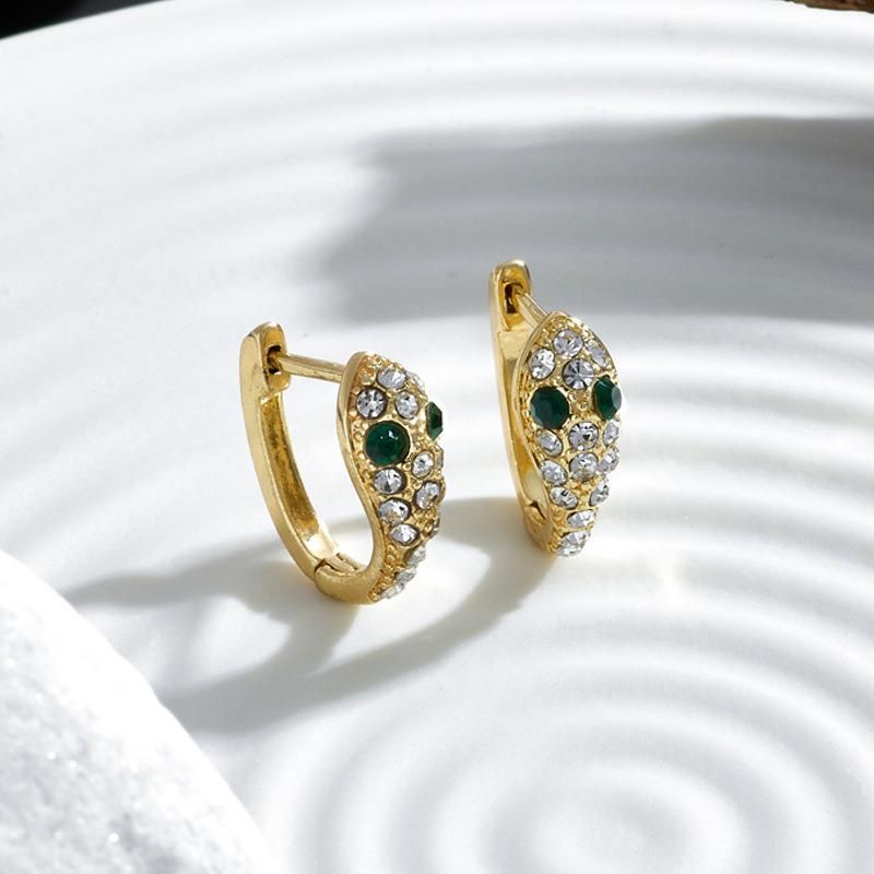 Emerald Jewelry CZ Rhinestone Gold Plated Women Hoop Earrings