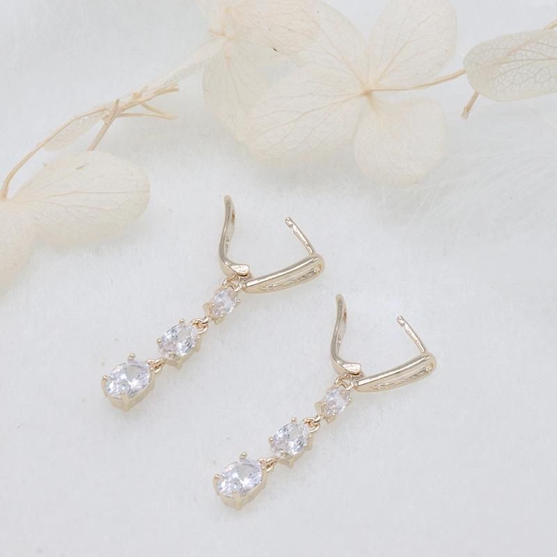 White Cubic Zirconia Inlaid Gold-Plated Jewelry Earrings