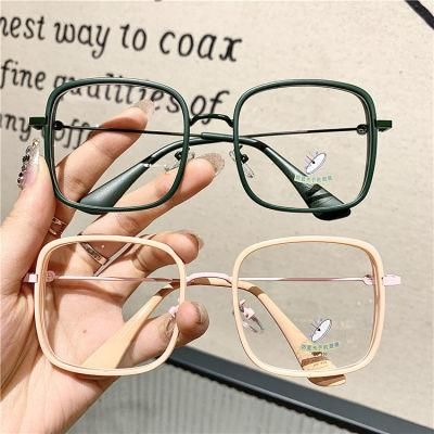 Glasses for New Simple Square Big Frame Anti-Blue Glasses for Men and Women Ins Wind Candy Color Personality Trend Flat Mirror