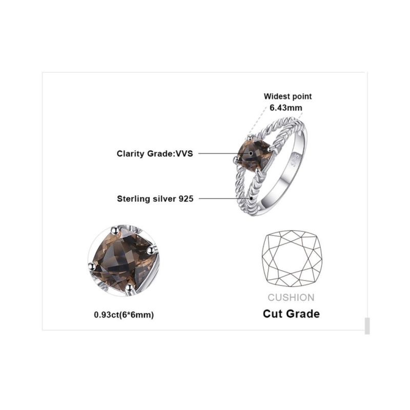 Semi Precious Gemstone Jewelry Genuine Smoky Quartz Solitaire Rope Ring 925 Sterling Silver Jewelry