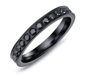Fashion Stainless Steel Black Crystal Single Men Finger Ring