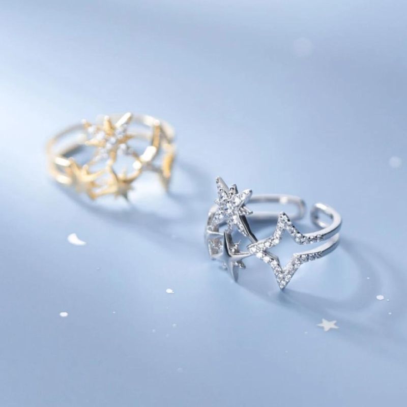 Fashion Accessories with Zircon Adjustable Ring Real 925 Sterling Silver Ring for Women Fashion Trendy Wedding Jewelry