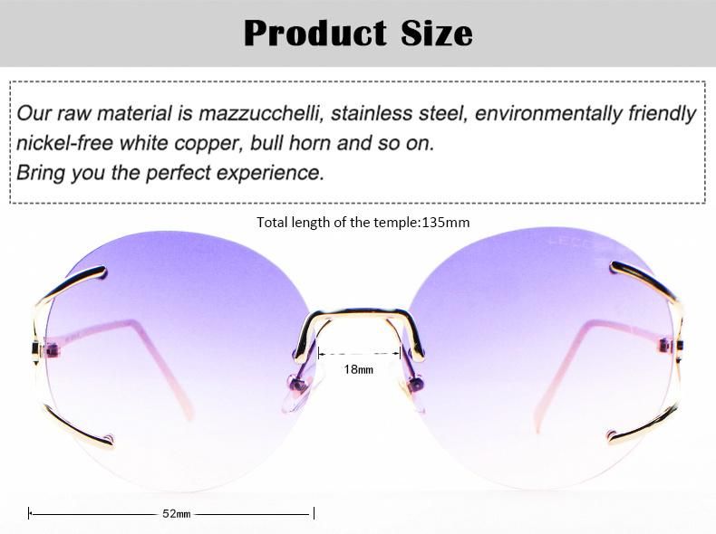 Round Ready Custom Logo Cool Frameless Women Sunglasses
