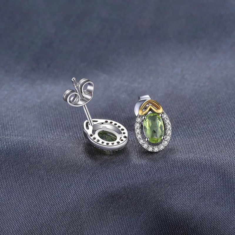 Gold Plated Genuine Peridot Stud Earrings Silver Jewelry for Women Wholesale