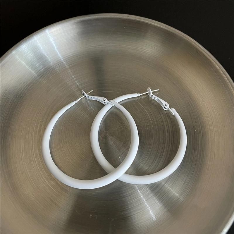 Korean Metal Spray Enamel Oil Paint Hoop Earrings S925 Silver Needle Fluorescent Color Big Earrings