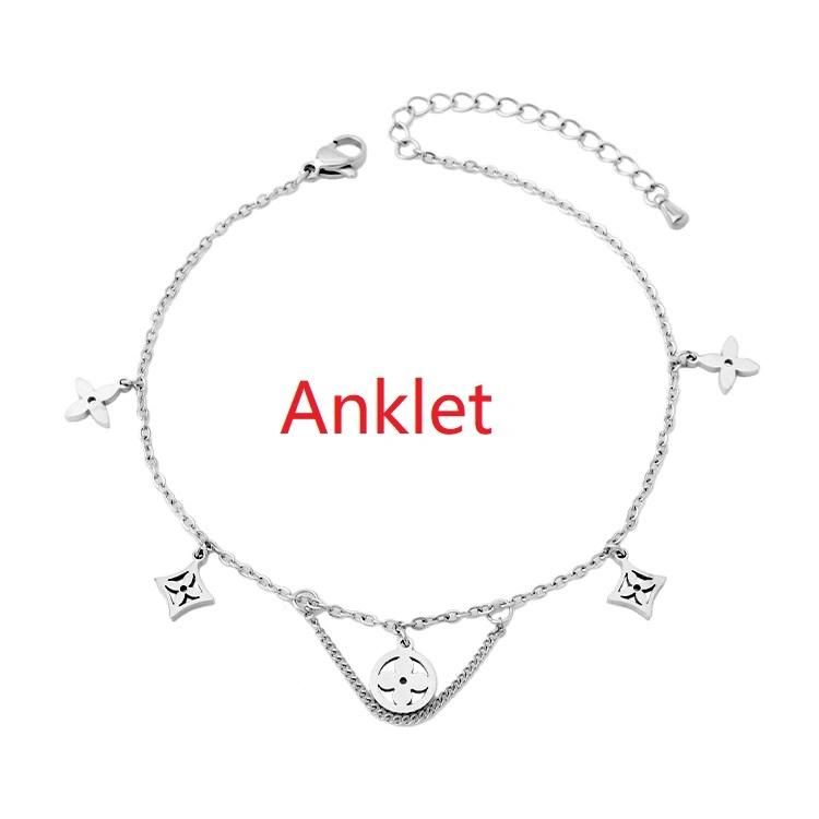 Manufacturer Customized Colorfast Anklet Waterproof Zirconium Clover Flower Stainless Steel Fashion Anklet Wholesale Replica Jewelry