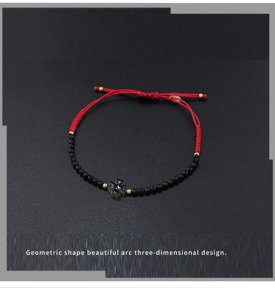 Black Gold Female Beaded Clover Bracelet