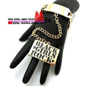 Black Girls Rock 2 Finger Ring W/ ID Piece 15mm Link Chain Bracelet Set (KBB1019)