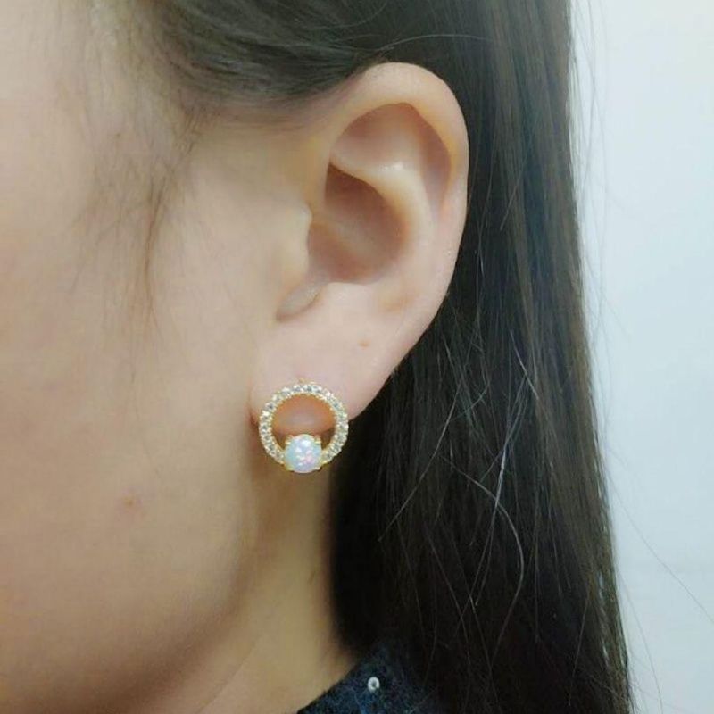 Factory Supply All-Match High-End Brass Simple Fashion Round Opal Zircon Elegant Stud Earrings