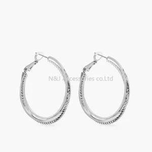 Silver Plated Hoop Earrings for Woman Large Twisted Circle Earrings Fashion Jewelry